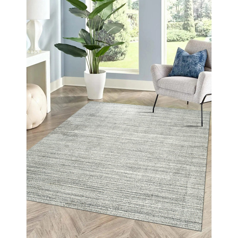 Gray Handloomed Wool Striated Tones Geometric Modern Contemporary Carpet Rug, 5' x 8'