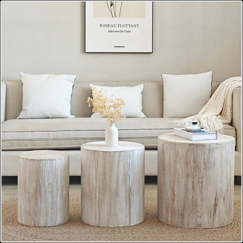 Ensemble de 3 tables basses et tables de bout rondes en bois