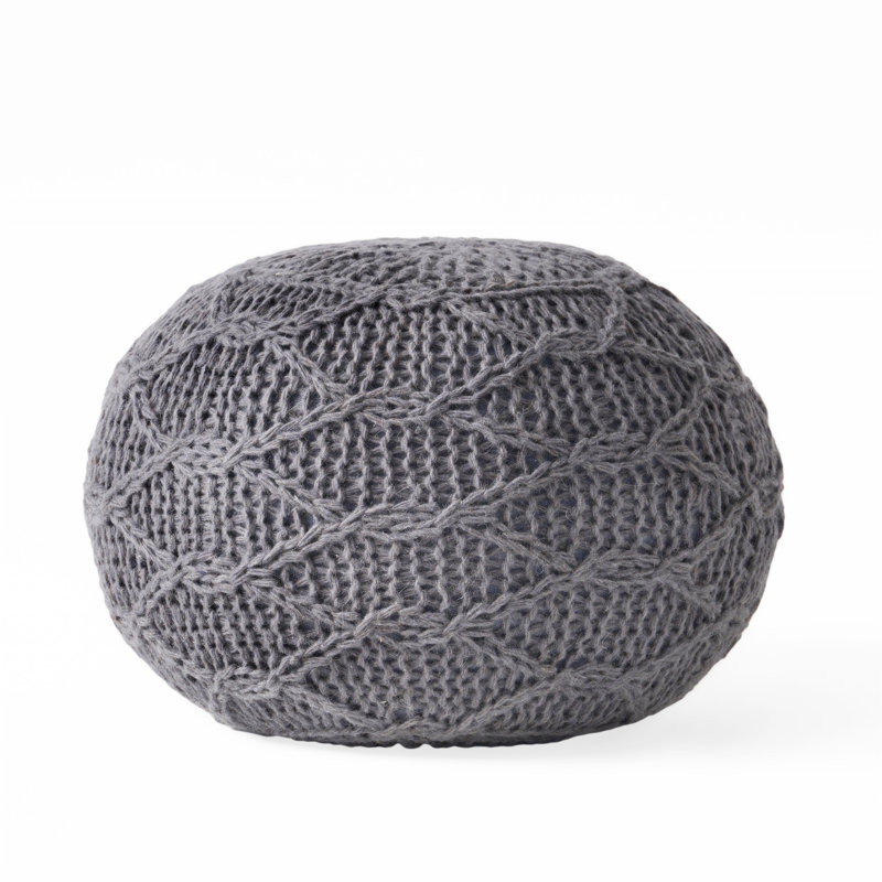 MALIBU KNITTED WOOL 20 X 20 ROUND POUF, Charcoal Wool