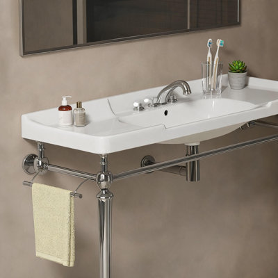 Lavabo de salle de bain en céramique blanche de 122 cm (48 po) avec trois trous prépercés pour robinetterie et trop-plein