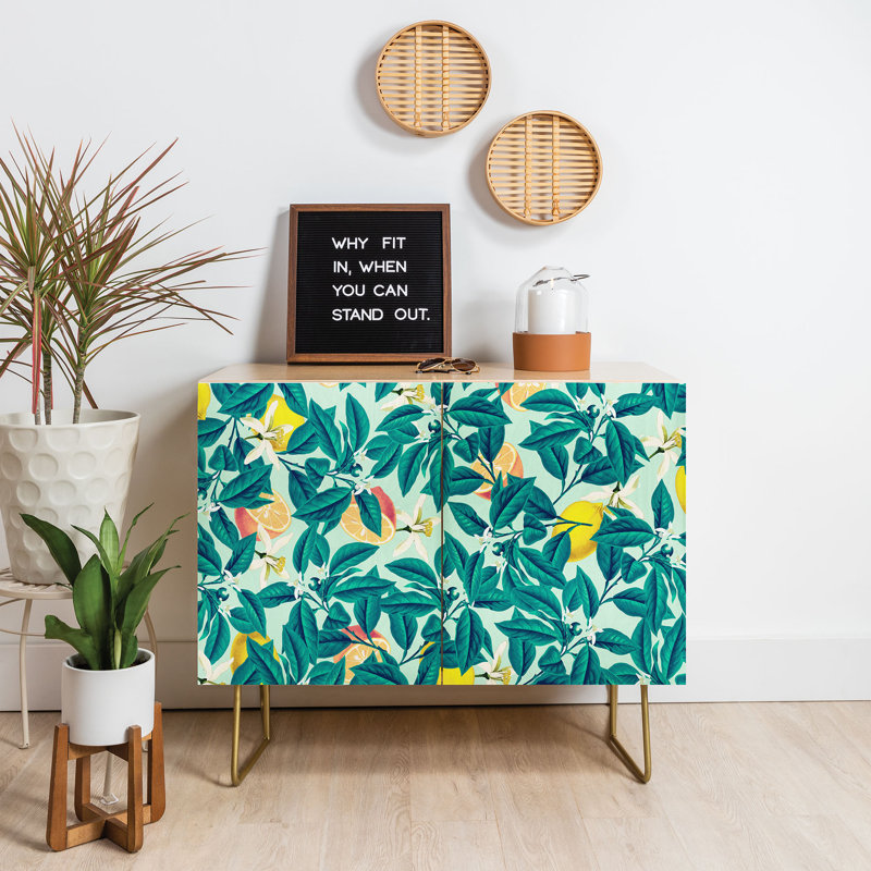 83 Oranges Lemon Pattern 2 Door Credenza Cabinet, Beige