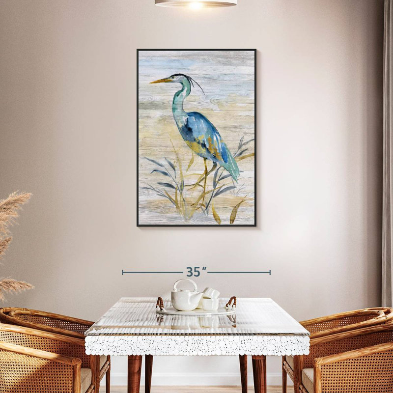 Héron bleu II, Cadre flottant noir, 29 po x 43 po