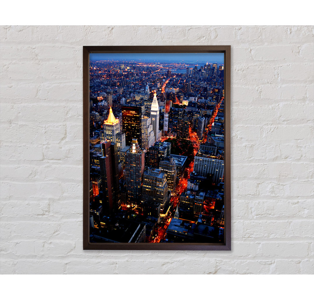 Nyc Ariel View City Lights - Einzelbildrahmen Kunstdrucke auf Leinwand