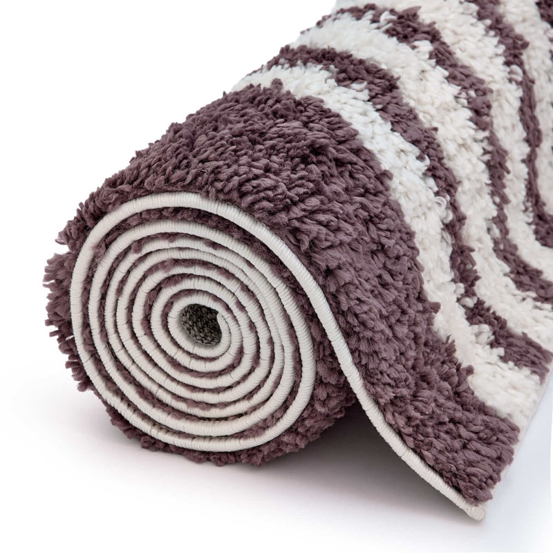 Moodi Modern Shaggy Area Rug Abstract Line Design, Runner 80 x 300 cm, Purple 