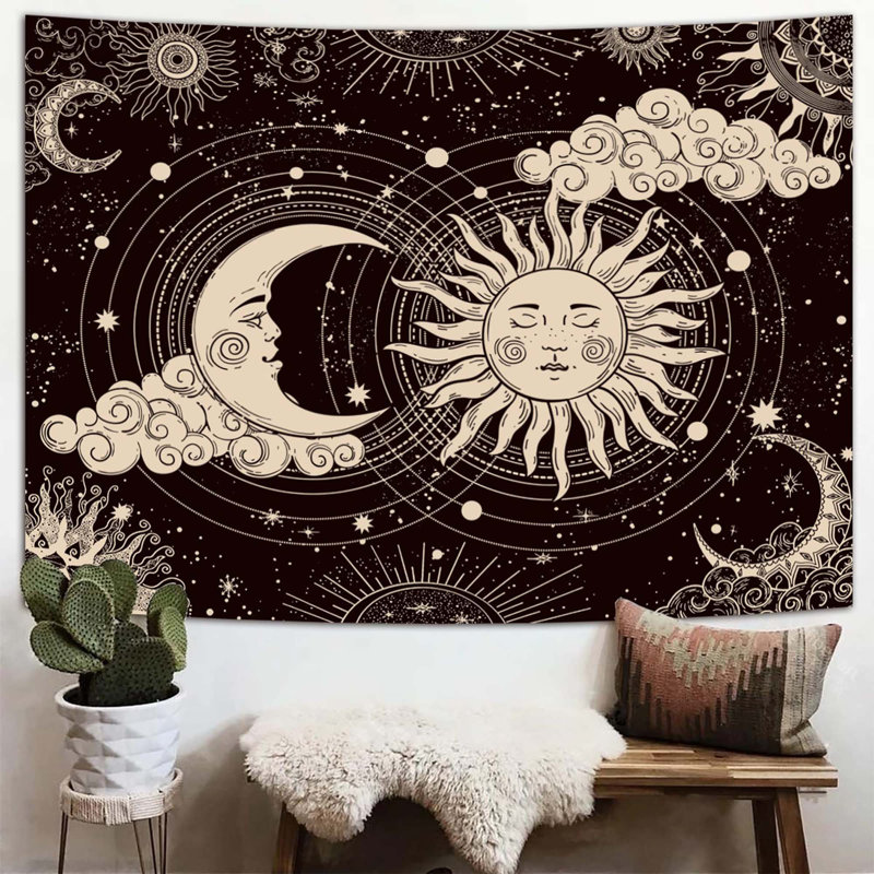Décoration murale en tissu polyester (51,2 po x 59,1 po), tapisserie soleil et lune