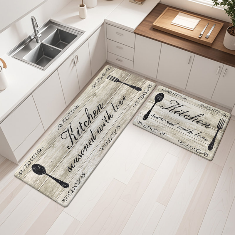 Anti-Fatigue Non-Skid Waterproof Kitchen Mat (Set of 2), Brown, Runner 1'8"x4'x0.5"+1'8"x2'8"x0.5"