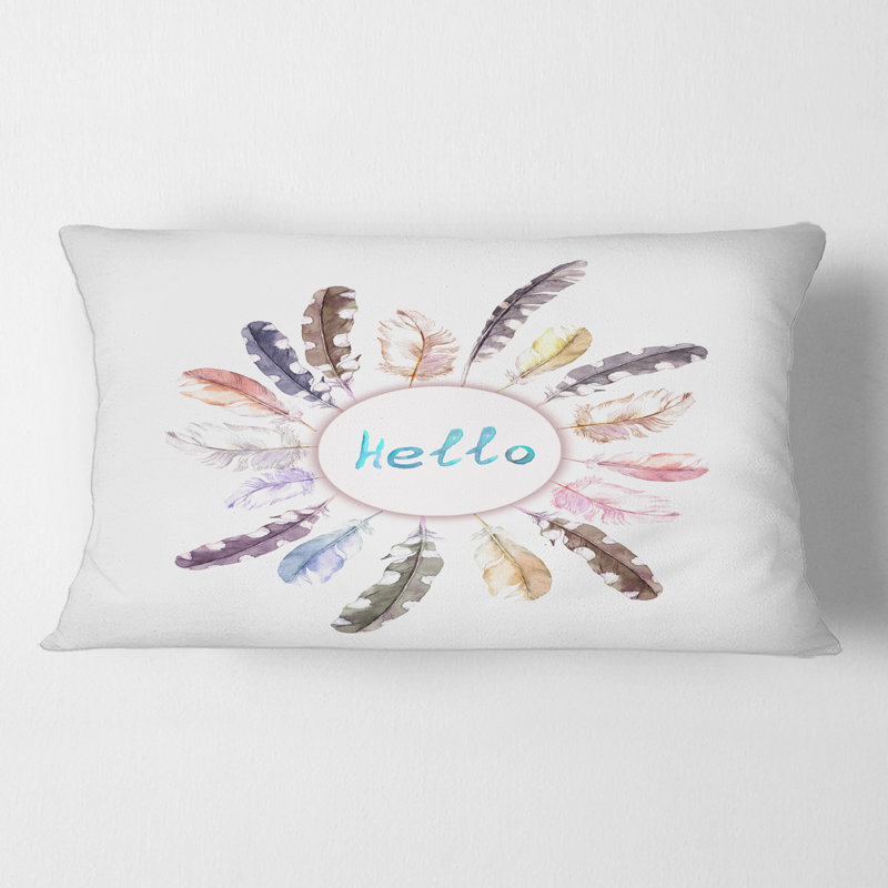 Housse de coussin rectangulaire ronde avec plumes d'oiseaux
