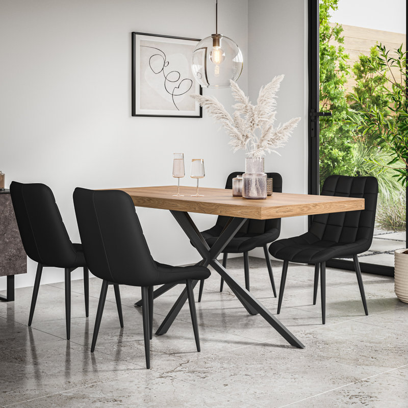 Akaalbir 4 - Person Dining Set, Oak/Black/Black