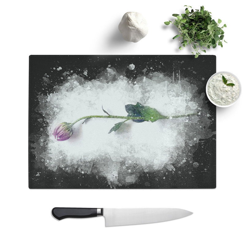 Tempered Glass a Single Flower Paint Splash Chopping Board, 20 cm x 28.5 cm