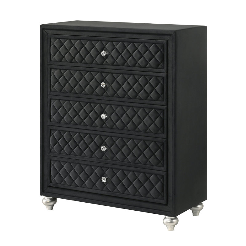 Commode à 5 tiroirs en velours 1 pièce Traditional Glam