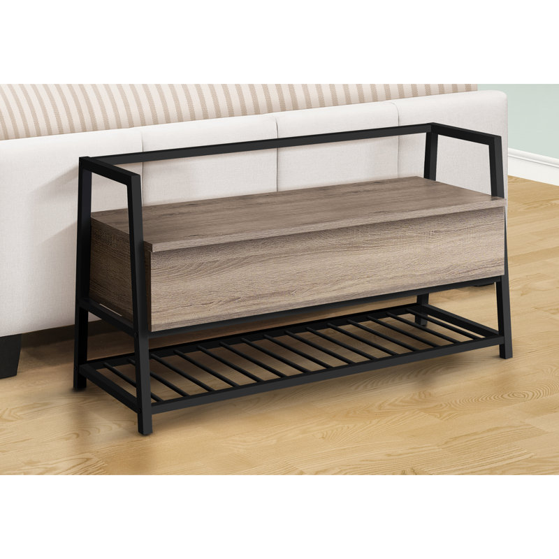 Modern Entryway Bench, 42" Rectangular, Taupe Finish, Black Metal, Storage Bench With Flip-Top For Hallway, Metal Frame, Contemporary