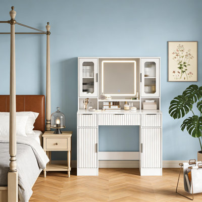 Vanity Desk with Mirror and Light for Bedroom