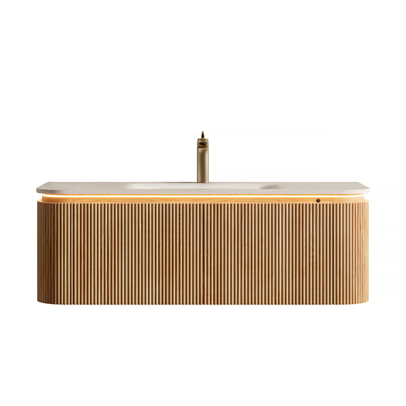 Meuble-lavabo Â« Cerise Â» Ã  rayures avec lavabo, tiroir et Ã©clairage Ã  dÃ©tecteur de mouvement, 48", 1 Faucet hole