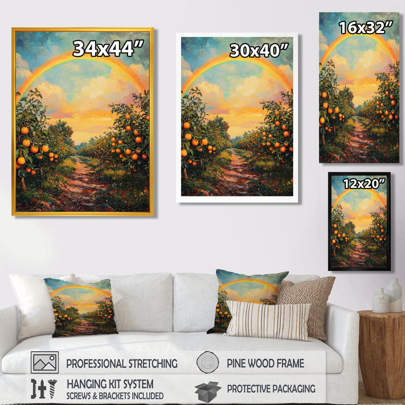 «Countryside Rainbow Over The Orchard I» - art mural arc-en-ciel, H 60 po x l 28 po, Toile tendue, Ne s’applique pas