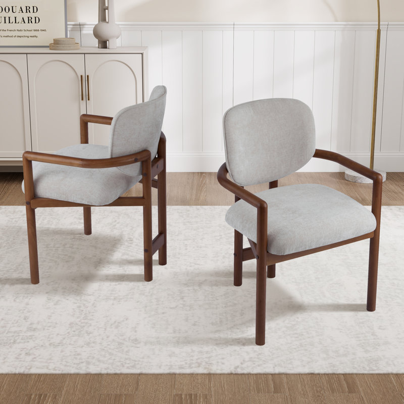 Ensemble de 2 chaises de salle à manger rembourrées, Bois espresso, Beige
