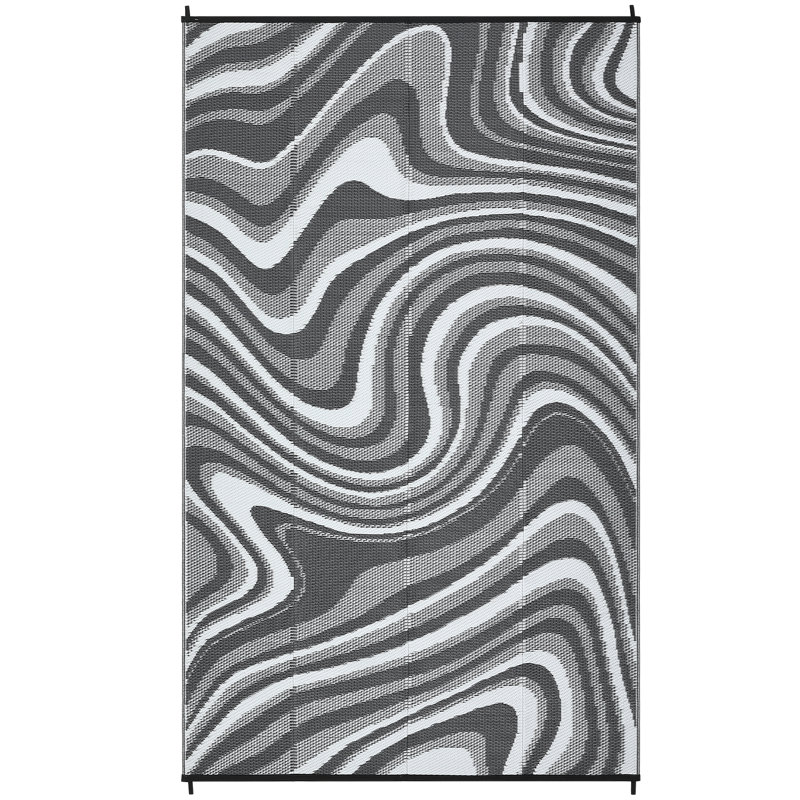 Outdoor Rug Reversible Outdoor Doormat Waterproof, Modern Plastic Straw, Abstract, Mark Resistant, Easy Clean, Portable, Low Pile, for Patio, Deck, Camping, RV