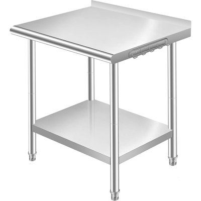 Heavy-Duty Stainless Steel Work Table 24 x 36 in with Backsplash - Commercial Prep/Utility Workbench - Adjustable Undershelf Storage - Rolling Wheels, Silver, 36*24, With wheels