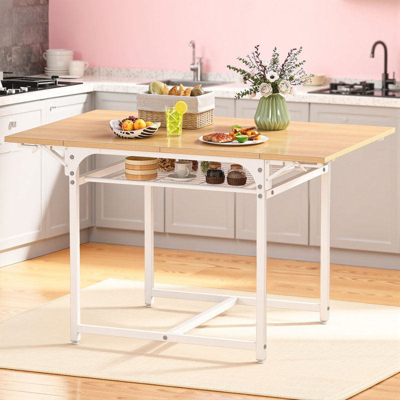 Extendable Unfinished Metal Base Dining Table, Oak Wood, White