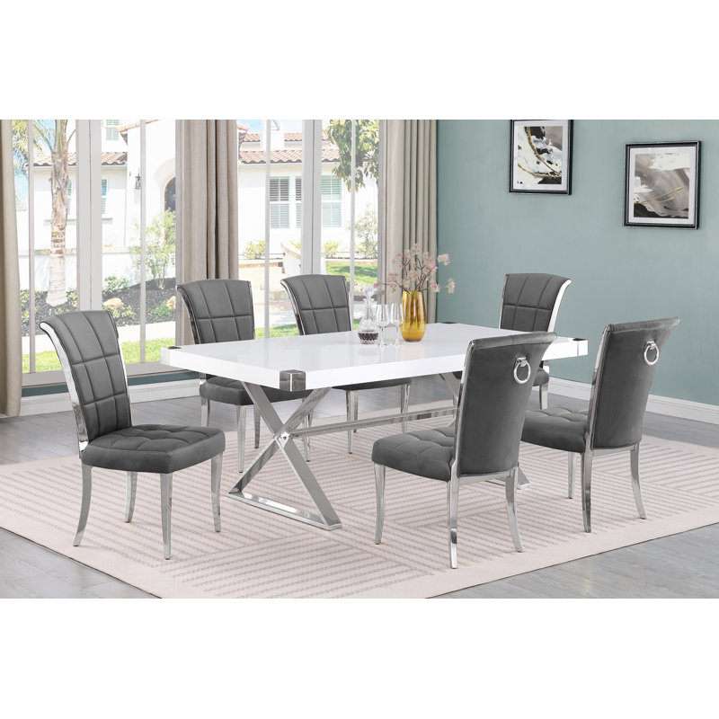 Ensemble de salle à manger Benzino, 7, Gris / argent, Argent