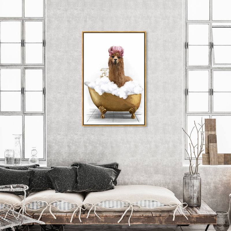 " Bathtub Llama ", Gold Framed, 45" H x 30" W x 1.5" D
