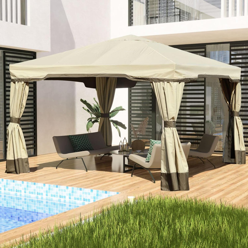 Aoodor Aluminum Gazebo Canopy, Beige, 108" H x 144" W x 144" D