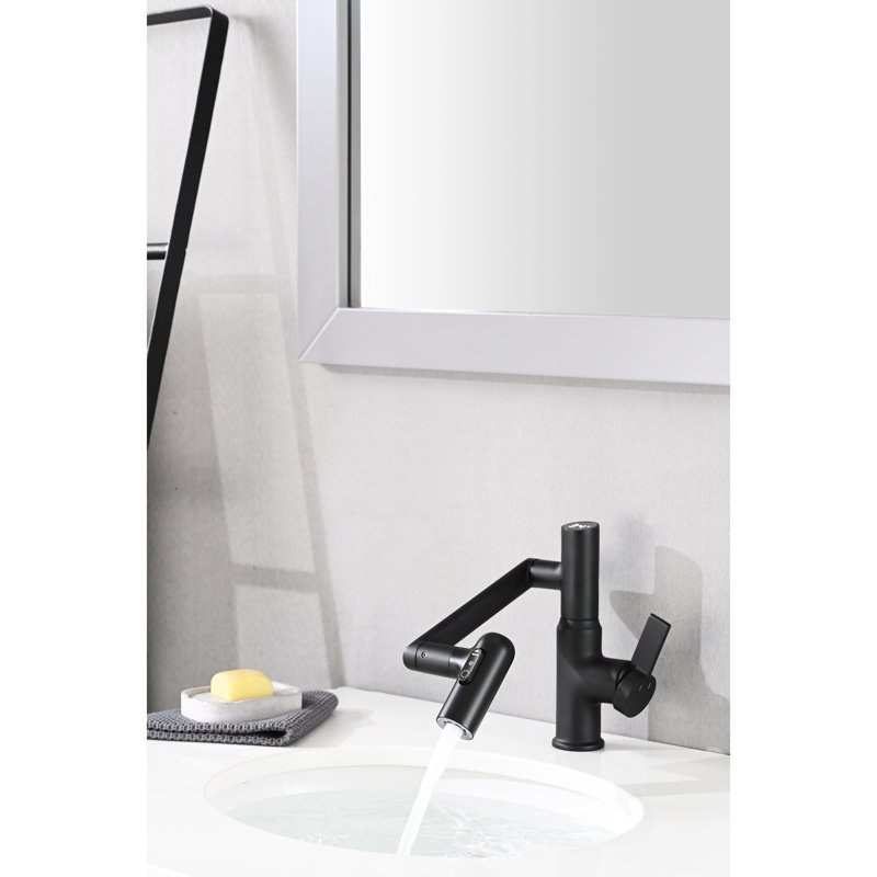 Robinet pour salle de bain noir mat avec affichage de la température et rotation à 360 °, pour fonction de lavabo