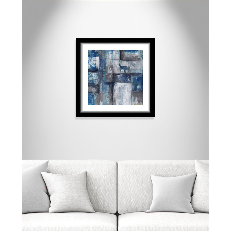 Patchwork abstrait II - peinture encadrée, Papier encadré noir, H 25,75 po x l 25,75 po x P 1,13 po