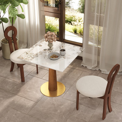 Ensemble 3 pièces de table de salle à manger moderne en pierre frittée carrée avec 2 chaises en tissu Boucle