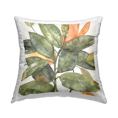 Green & Orange Leaves Decorative Printed Throw Pillow by Carol Robinson