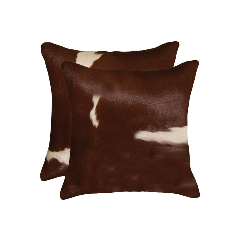 Set of Two 18" Cowhide Throw Pillows, Chocolate/White