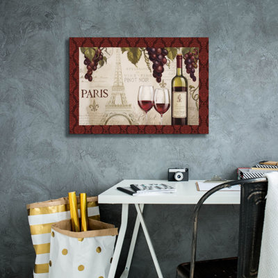 «Wine In Paris 1 Damask Border» par Janelle Penner, art mural sur toile