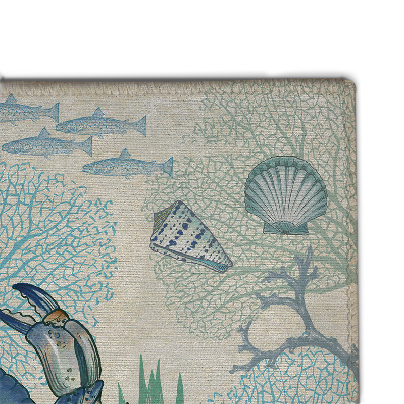 Blue Crab Chenille Indoor Rug, Rectangle 4' x 6'