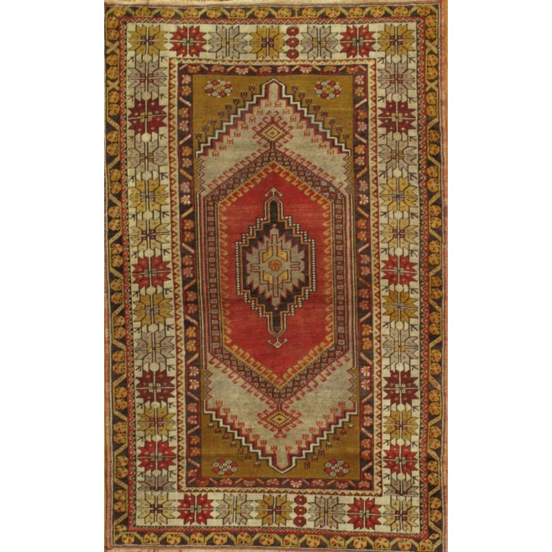 Tapis rouge / brun / vert en laine noué à la main Sivas