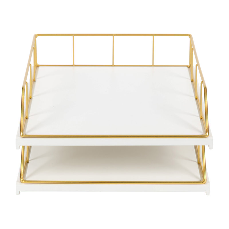Mccaslin Stackable File Organizer, White, Gold