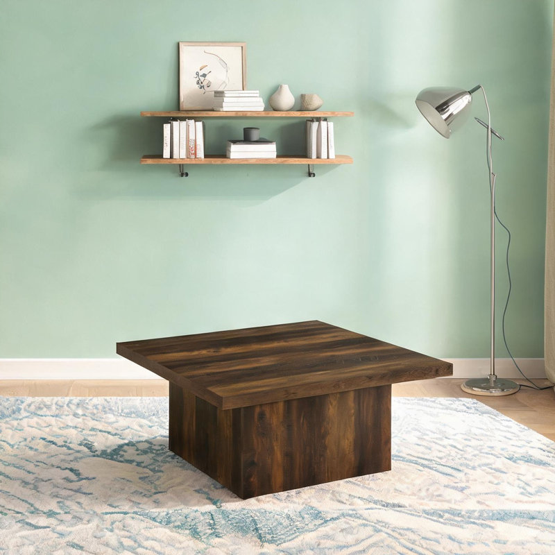 Table basse rustique carrée avec surface à usage quotidien, finition brune, 35,5 pouces