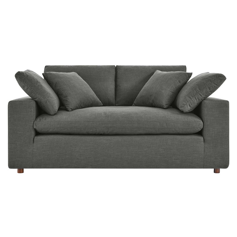 Commix Gray Down Filled Overstuffed Loveseat with Solid Wood Frame