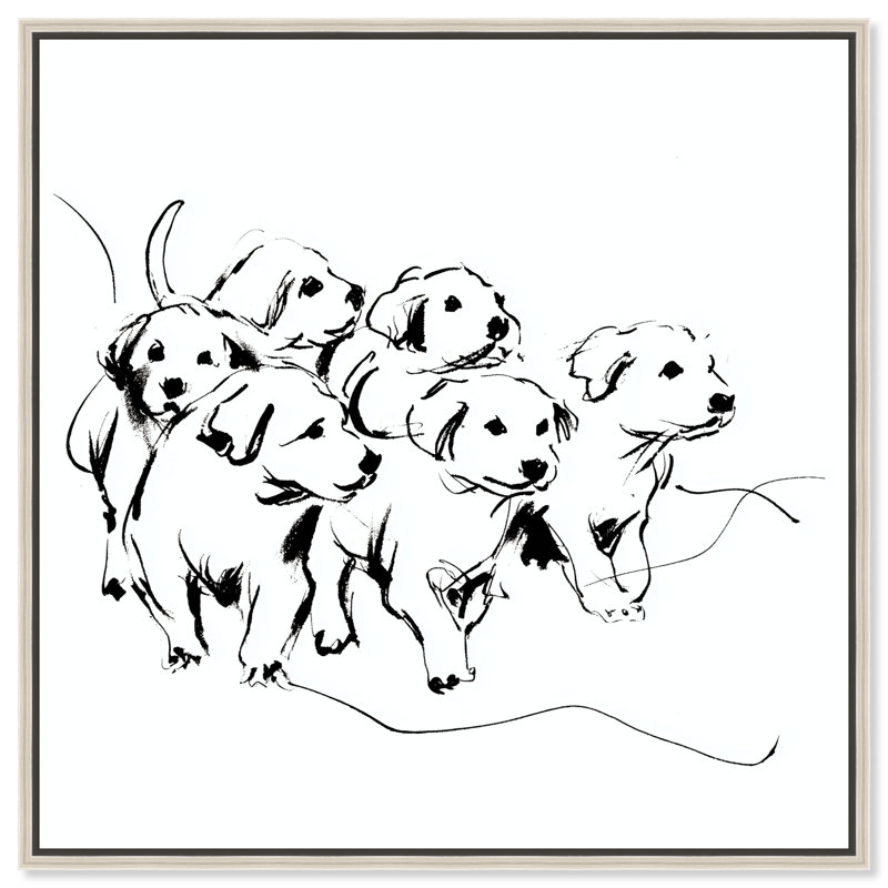 Encre chiots II, impression sur toile encadrée par Art Remedy, cadre argenté, 16 x 16, 17"H x 17"W, Silver Frame