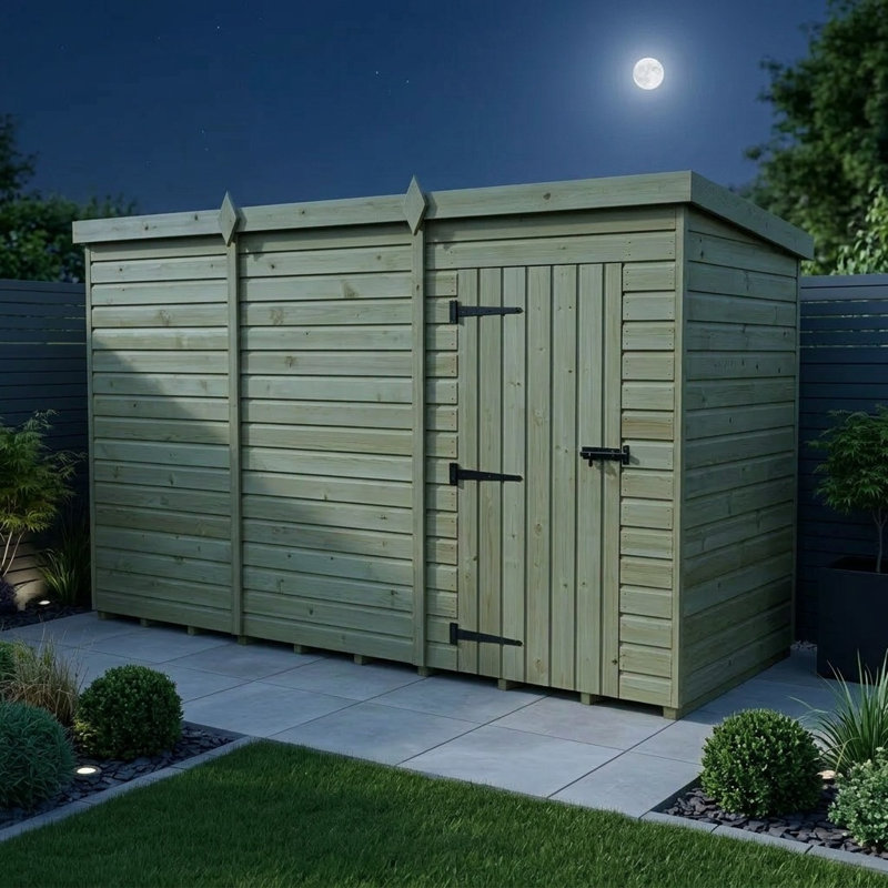 Total Sheds 12ft x 7ft Pent Garden Shed - Single Door - No Windows - Pressure Treated Timber - UK Manufactured
