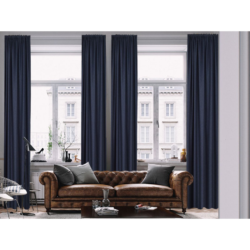 Extra Long & Extra Wide Faux Linen Decorative Curtain Single Panel, 140cm Width x 145cm Drop, Navy Blue