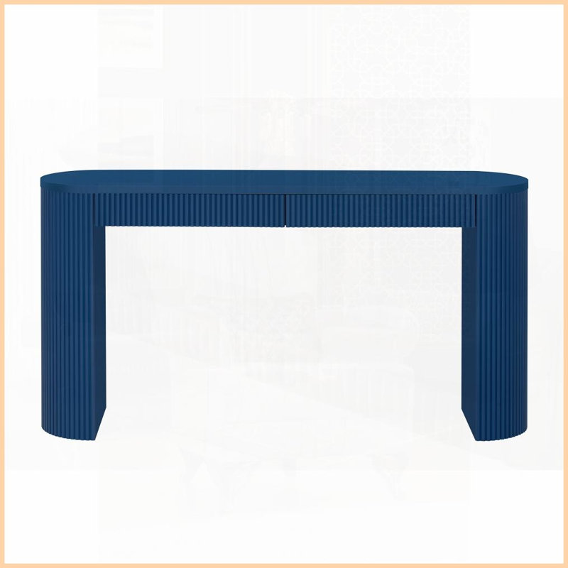 Table basse verticale en placage de pin rayé pour le salon - Assemblage facile Rangement polyvalent, Marine