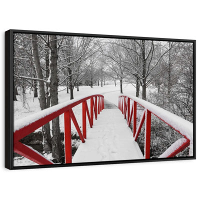 Snow Covered Red Footbridge Canvas Print