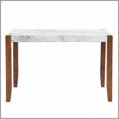 46.5" Modern Dining Table, Rectangular Faux Marble Style Table With Sturdy Wood Legs, Easy To Clean Rectangular Kitchen Table For Dining Room, Living