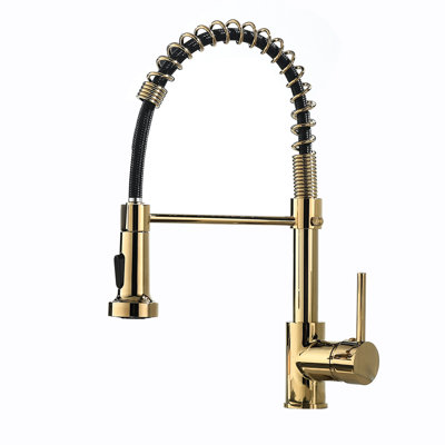 Black And Gold Pull Down Kitchen Faucet - Ceramic Cartridge For Precise Water Control, To Scratches, Convenient Flow Adjustment Commercial Sink With Pull-Down Long-Lasting Functionality, Easy Operate