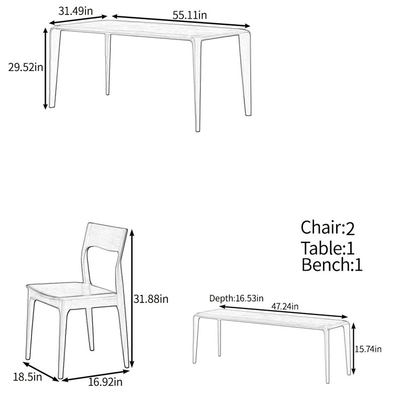 Ensemble de table élégant et pratique, H 29,52 po x L 55,11 po x l 31,49 po