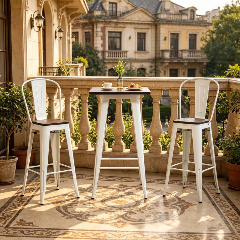Ensemble de bar de patio 3 pièces avec table de salle à manger et 2 chaises pour une utilisation intérieure et extérieure dans de petits espaces