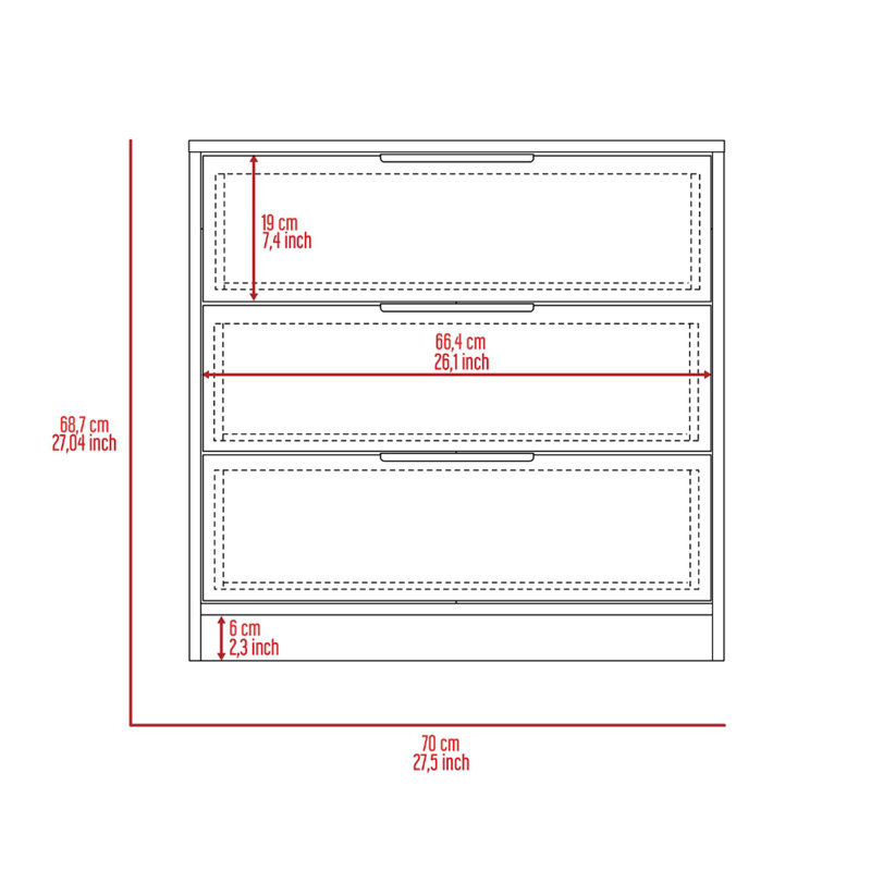 Commode H 27 po, commode 3 tiroirs, plateau supérieur