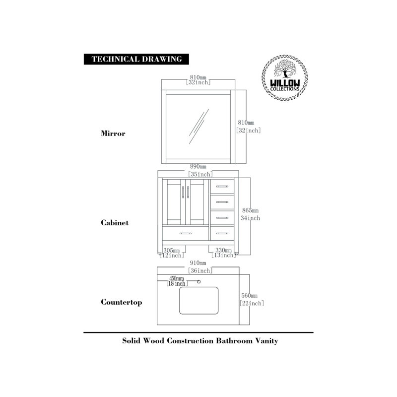 Malibu 36'' Single Bathroom Vanity with Quartz Top, WWCL2376
