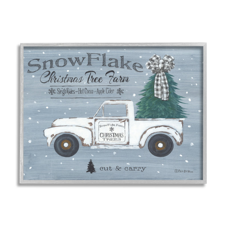 «Christmas Tree Farm Rustic Weathered Truck», encadré noir, art texturé par Pam Britton, H 16 po x l 20 po x P 1,5 po