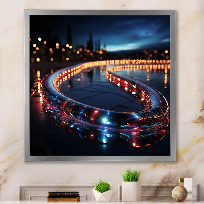 «Bright Lights Big City Nocturnal Cityscape», reproduction d'art sur toile, H 16 po x l 16 po x P 1 po, Cadre simple argenté