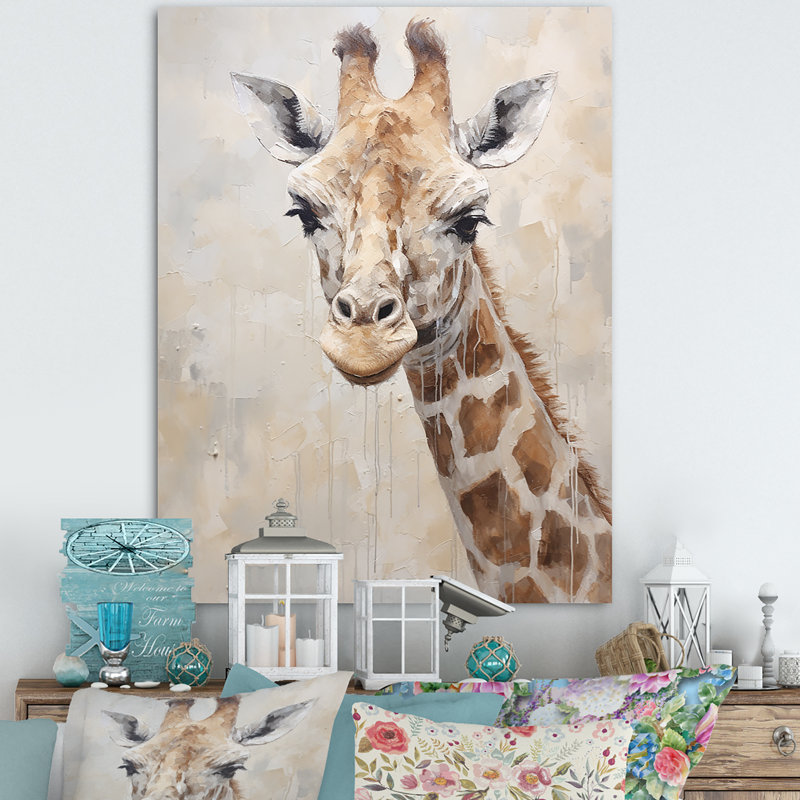 Minimalisme, girafe beige - impressions sur toile, Toile tendue, H 44 po x l 34 po x P 1,5 po